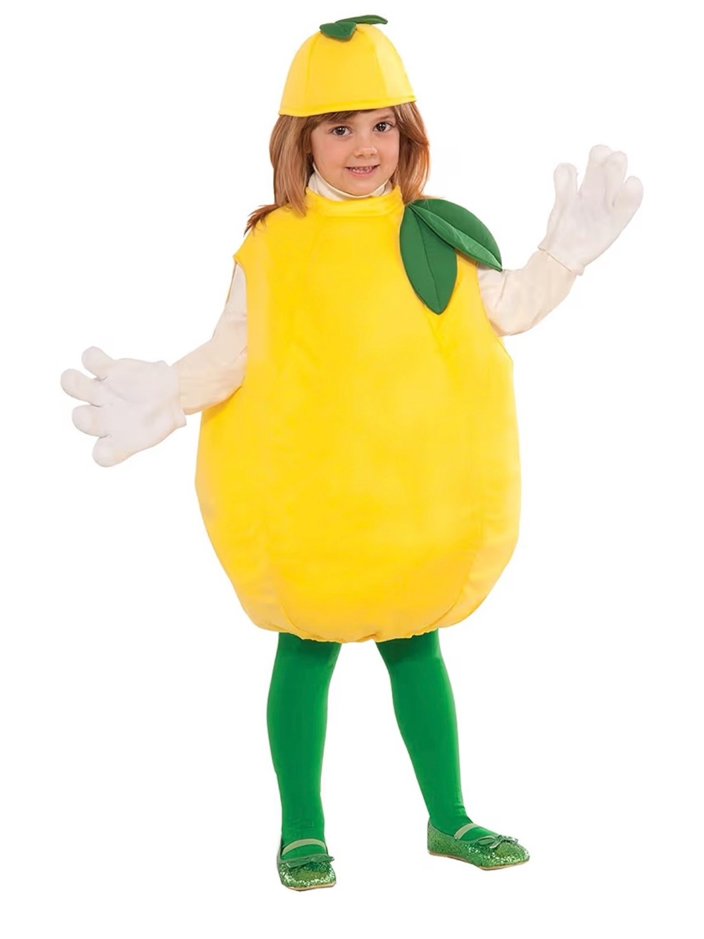 Kids Yellow Lemon Costume with Leaf Accent